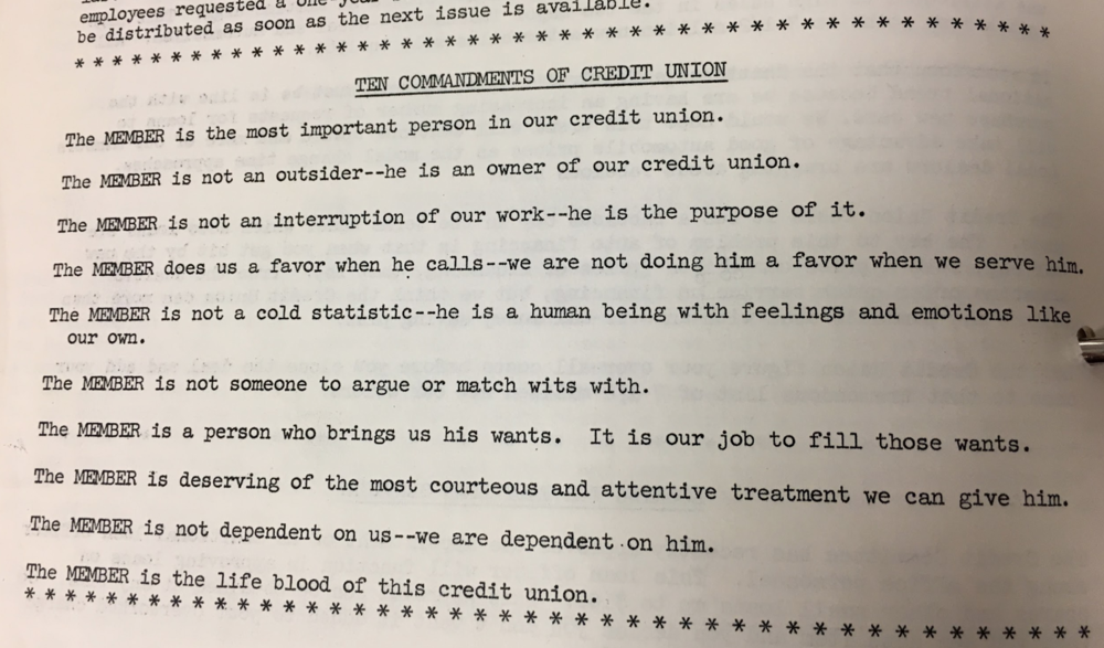 The “10 Commandments of Credit Union,” from 1963 TVA Employees Credit Union newsletter / Courtesy TVFCU&nbsp;